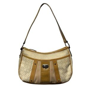 Nine West Baguette Hand Bag Purse Neutral Tan Cream Old Money Snakeskin Vegan